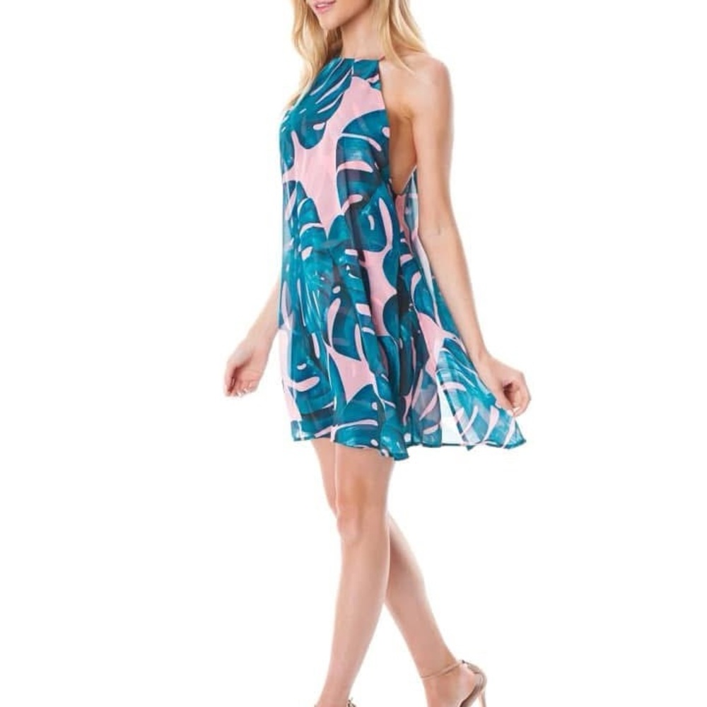 Show Me Your MuMu Pink and Green Leaf Print Midi Dress